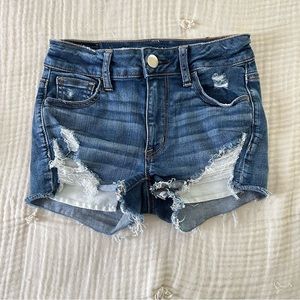 American Eagle Hi-Rise Shortie Distressed Denim Shorts